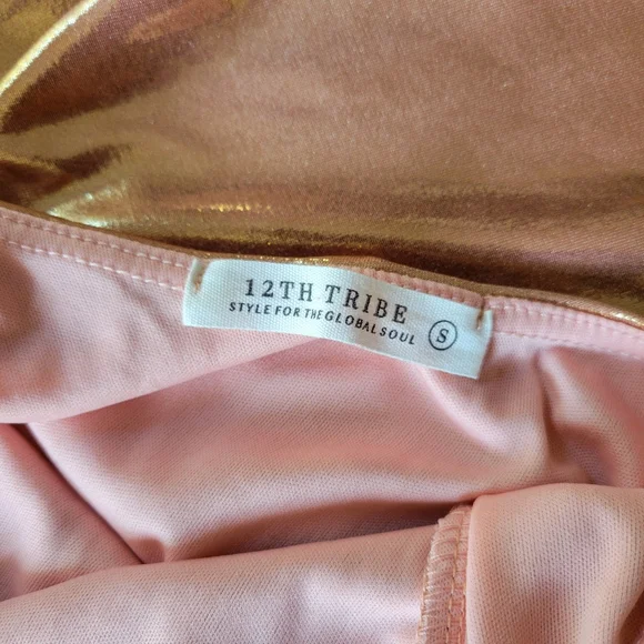 12th Tribe Halter Mini Dress Rose Gold Matalic Pink Cowl Neck Size Small - Picture 9 of 13